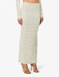 Spara Crystal-embellished High-rise Stretch-woven Midi Skirt -Ted Baker Store R04150186 OFFWHITE ALT02