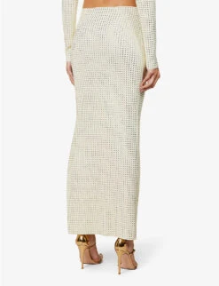 Spara Crystal-embellished High-rise Stretch-woven Midi Skirt -Ted Baker Store R04150186 OFFWHITE ALT03