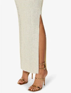 Spara Crystal-embellished High-rise Stretch-woven Midi Skirt -Ted Baker Store R04150186 OFFWHITE ALT04
