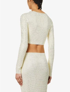 Spara Crystal-embellished Cropped Stretch-woven Top 10 Spara Crystal-embellished Cropped Stretch-woven Top -Ted Baker Store R04150187 OFFWHITE ALT03