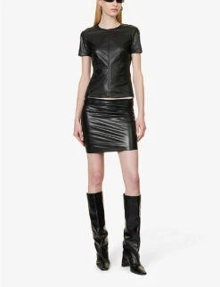 Helmut Lang Darted Round-neck Regular-fit Faux Leather T-shirt 8 Helmut Lang Darted Round-neck Regular-fit Faux Leather T-shirt -Ted Baker Store R04150630 BLACK ALT01