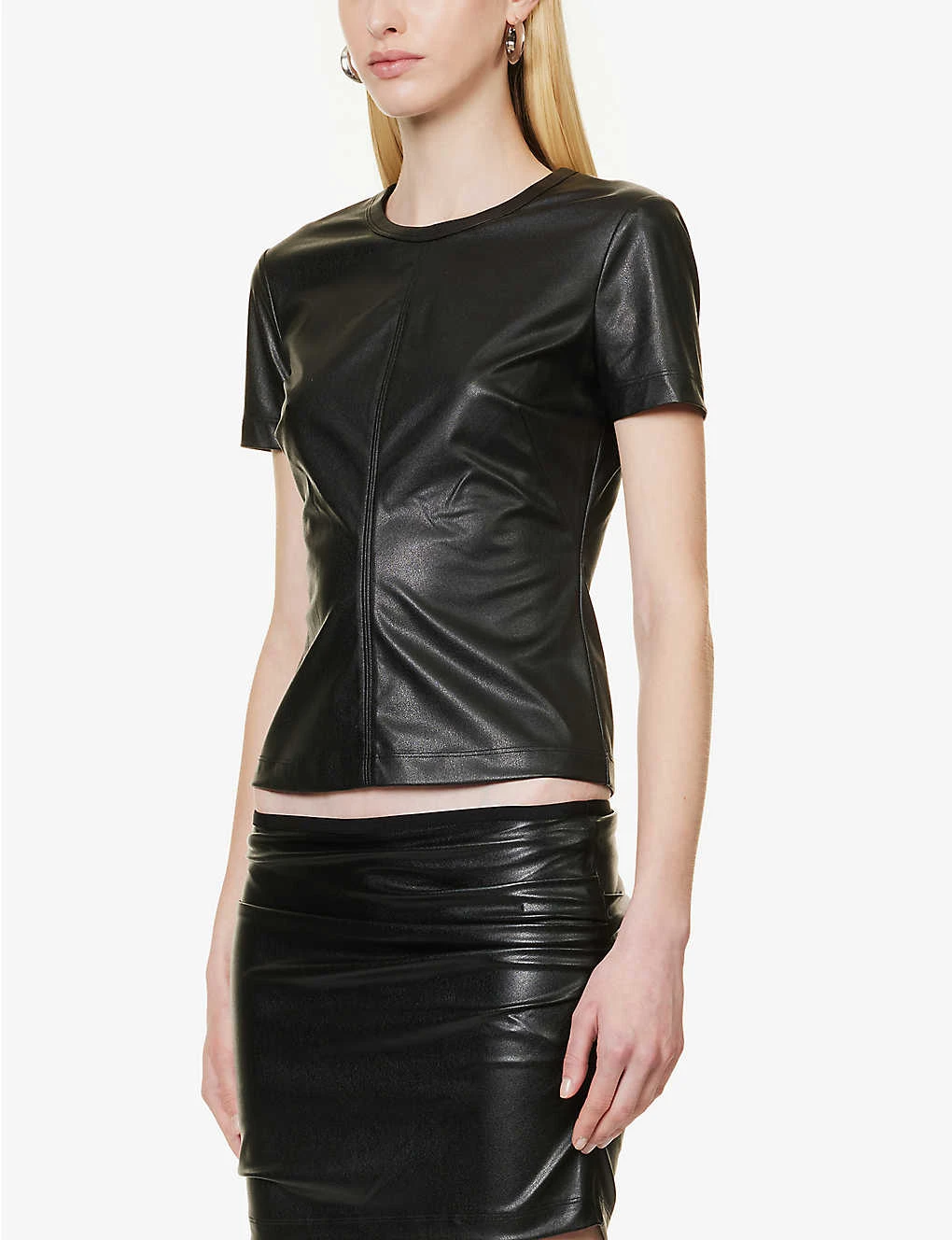 Helmut Lang Darted Round-neck Regular-fit Faux Leather T-shirt 5 Helmut Lang Darted Round-neck Regular-fit Faux Leather T-shirt - Image 3