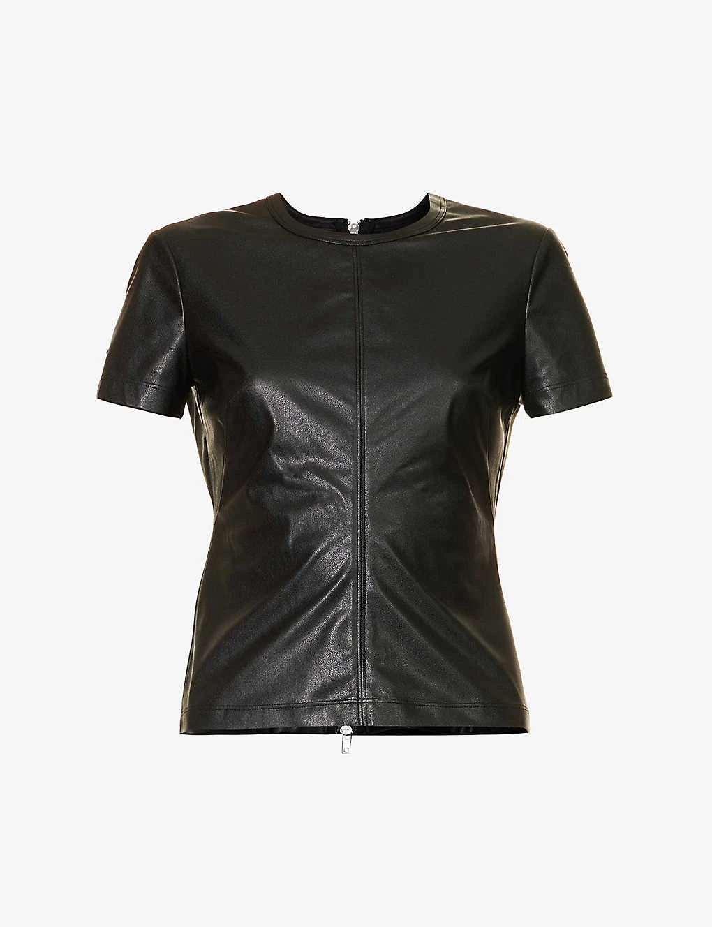 Helmut Lang Darted Round-neck Regular-fit Faux Leather T-shirt 3 Helmut Lang Darted Round-neck Regular-fit Faux Leather T-shirt