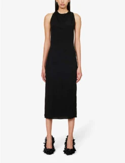 Helmut Lang Twisted-back Split-hem Woven Maxi Dress -Ted Baker Store R04150645 BLACK ALT02