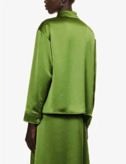 Weekend Max Mara Carioca Collar Button-cuff Satin Shirt -Ted Baker Store R04151186 GREEN ALT03
