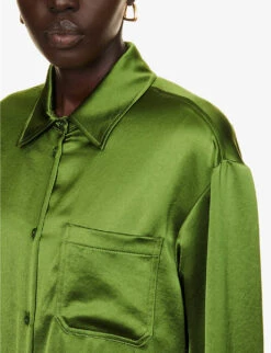 Weekend Max Mara Carioca Collar Button-cuff Satin Shirt -Ted Baker Store R04151186 GREEN ALT04