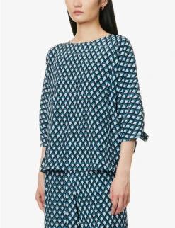 Weekend Max Mara Adone Geometric-print Silk Top -Ted Baker Store R04151204 OIL ALT02