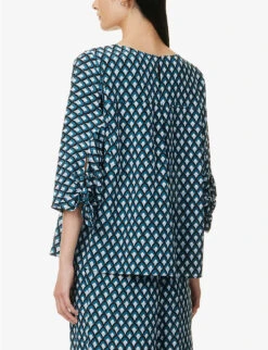Weekend Max Mara Adone Geometric-print Silk Top -Ted Baker Store R04151204 OIL ALT03