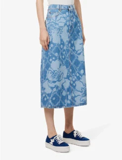 Weekend Max Mara Fonte Floral-pattern Denim Midi Skirt -Ted Baker Store R04151214 BLUEJEANS ALT02