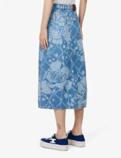Weekend Max Mara Fonte Floral-pattern Denim Midi Skirt -Ted Baker Store R04151214 BLUEJEANS ALT03