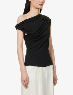 Weekend Max Mara Ceylon Asymmetric-neckline Stretch-woven Top -Ted Baker Store R04151225 BLACK ALT02