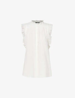ME AND EM Summer Frilled-trim Cotton Blouse