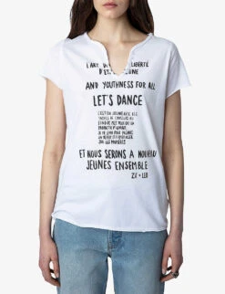 Zadig & Voltaire Henley Text-print Organic-cotton T-shirt 11 Zadig & Voltaire Henley Text-print Organic-cotton T-shirt -Ted Baker Store R04151991 BLANC ALT04