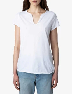 Zadig & Voltaire Henley Lion Palm Photo-print Organic-cotton T-shirt -Ted Baker Store R04151992 BLANC ALT04