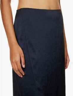 THEORY Mid-rise Split-hem Satin Midi Skirt -Ted Baker Store R04152409 DEEPNAVY ALT04