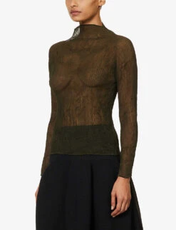 Issey Miyake Pleated High-neck Chiffon Top -Ted Baker Store R04152506 DARKGREEN ALT02