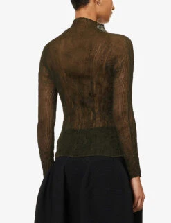Issey Miyake Pleated High-neck Chiffon Top -Ted Baker Store R04152506 DARKGREEN ALT03