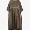 Agnus Gathered Flared-hem Silk Midi Dress -Ted Baker Store R04152534 GREYBROWN M