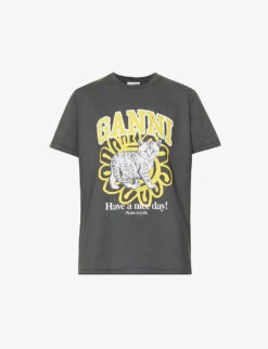 Ganni Logo Graphic-print Organic Cotton-jersey T-shirt