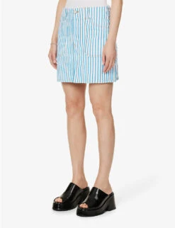Ganni Stripe-embellished Organic-denim Mini Skirt -Ted Baker Store R04152902 BRIGHTWHITE ALT02