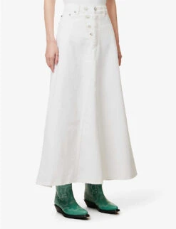 Ganni Mid-rise Logo-appliqué Organic-denim Maxi Skirt -Ted Baker Store R04152903 BRIGHTWHITE ALT02