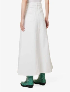 Ganni Mid-rise Logo-appliqué Organic-denim Maxi Skirt -Ted Baker Store R04152903 BRIGHTWHITE ALT03