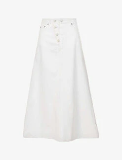 Ganni Mid-rise Logo-appliqué Organic-denim Maxi Skirt