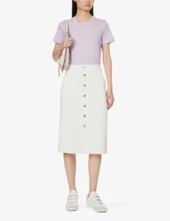 Paige Meadow Brand-patch Stretch-denim Midi Skirt -Ted Baker Store R04153192 TONALECRU ALT01
