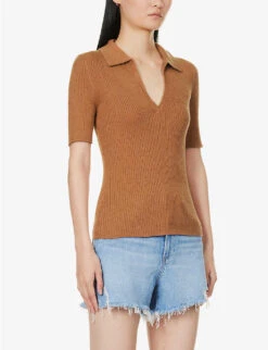 Paige Valencia V-neck Organic Cotton And Silk-blend Knitted Top 9 Paige Valencia V-neck Organic Cotton And Silk-blend Knitted Top -Ted Baker Store R04153199 CINNAMONSUGAR ALT02