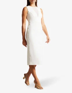 Ted Baker Elissii Sheer-panelled Stretch-woven Midi Dress -Ted Baker Store R04153217 WHITE ALT01