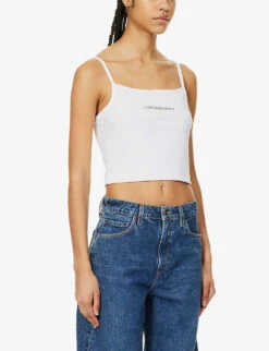 Calvin Klein Monologo-embroidered Towel-texture Cotton-blend Top -Ted Baker Store R04153232 BRIGHTWHITE ALT02