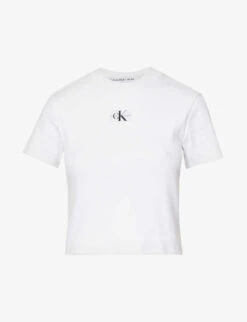 Calvin Klein CK-badge Ribbed Stretch-cotton T-shirt