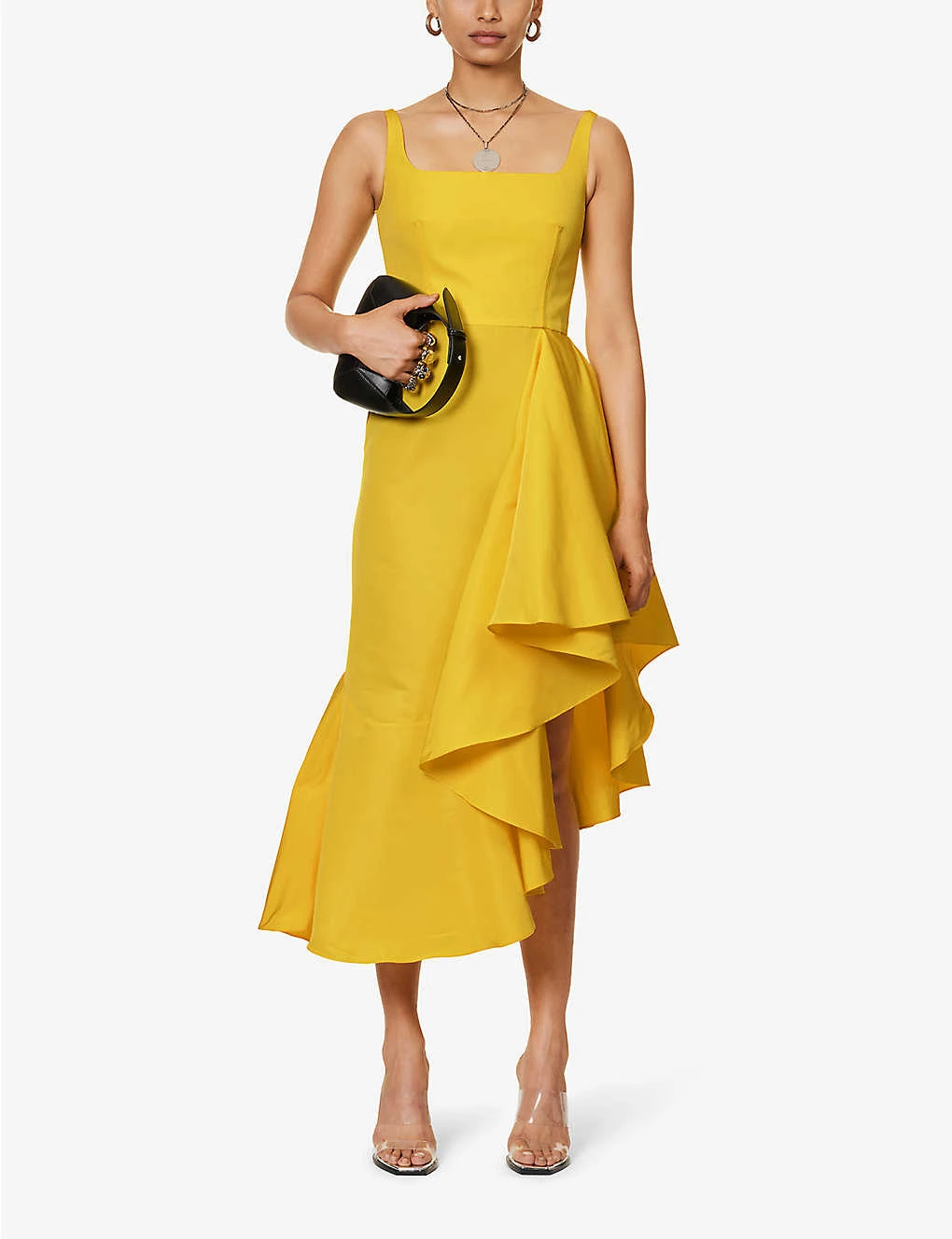 Alexander McQueen Asymmetric Square-neckline Woven Midi Dress 4 Alexander McQueen Asymmetric Square-neckline Woven Midi Dress - Image 2