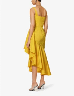 Alexander McQueen Asymmetric Square-neckline Woven Midi Dress 10 Alexander McQueen Asymmetric Square-neckline Woven Midi Dress -Ted Baker Store R04153249 BRIGHTYELLOW ALT03