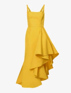 Alexander McQueen Asymmetric Square-neckline Woven Midi Dress