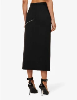 Alexander McQueen Split-hem Zip-embellished Wool Midi Skirt -Ted Baker Store R04153265 BLACK ALT03