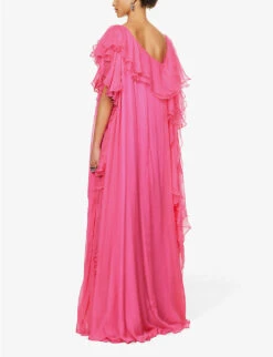 Alexander McQueen Frill-trim One-shoulder Silk Maxi Dress -Ted Baker Store R04153266 PSYCHEDELICPINK ALT03