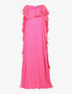 Alexander McQueen Frill-trim One-shoulder Silk Maxi Dress