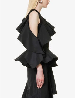 Alexander McQueen Ruffle-embellished Round-neck Cotton-top -Ted Baker Store R04153277 BLACK ALT02