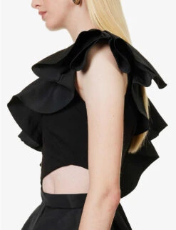 Alexander McQueen Ruffle-embellished Round-neck Cotton-top -Ted Baker Store R04153277 BLACK ALT05