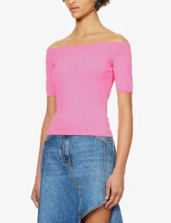 Alexander McQueen Off-the-shoulder Bardot-neck Knitted Top -Ted Baker Store R04153285 PSYCHEDELICPINK ALT02