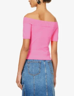 Alexander McQueen Off-the-shoulder Bardot-neck Knitted Top -Ted Baker Store R04153285 PSYCHEDELICPINK ALT03