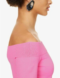 Alexander McQueen Off-the-shoulder Bardot-neck Knitted Top -Ted Baker Store R04153285 PSYCHEDELICPINK ALT04