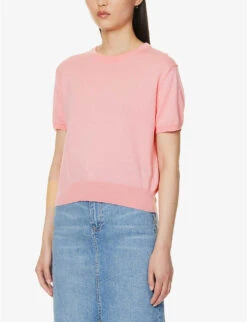 Ribbed-trim Scoop-neck Cotton-knit Top 9 Ribbed-trim Scoop-neck Cotton-knit Top -Ted Baker Store R04153710 STRAWBERRY ALT02
