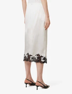 Prada Lace-trim Elasticated-waist Silk Midi Skirt -Ted Baker Store R04154506 AVORIO ALT03