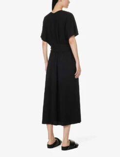 Vince V-neck Belted Woven Midi Dress -Ted Baker Store R04154640 BLACK ALT03
