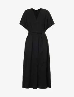 Vince V-neck Belted Woven Midi Dress