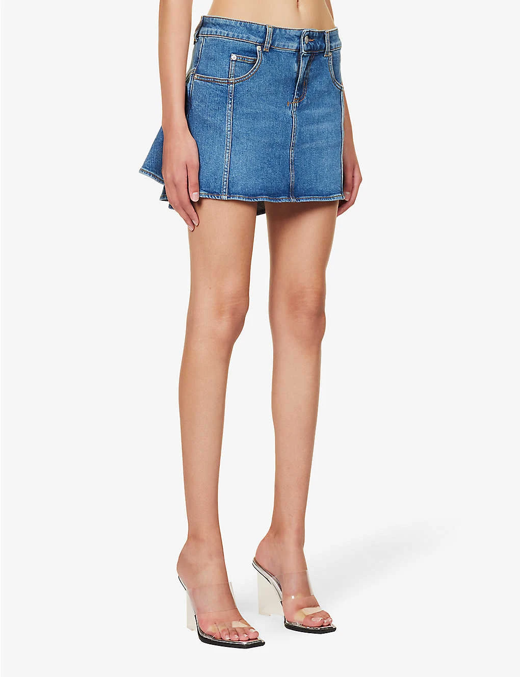 Alexander McQueen Asymmetric-hem Logo-patch Stretch-denim Mini Skirt 5 Alexander McQueen Asymmetric-hem Logo-patch Stretch-denim Mini Skirt - Image 3