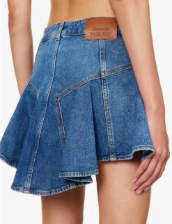 Alexander McQueen Asymmetric-hem Logo-patch Stretch-denim Mini Skirt 12 Alexander McQueen Asymmetric-hem Logo-patch Stretch-denim Mini Skirt -Ted Baker Store R04154717 BLUESTONEWASH ALT04