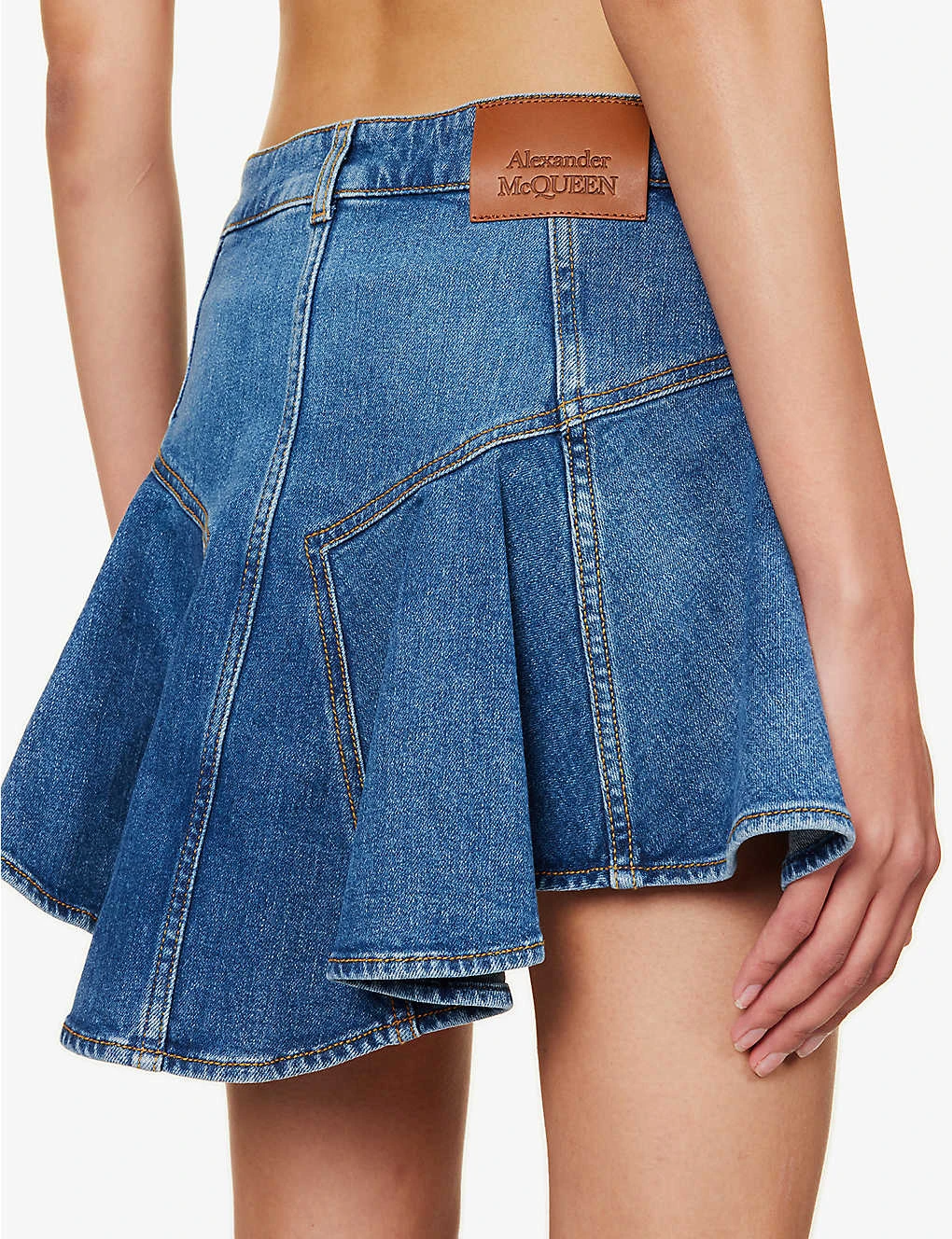 Alexander McQueen Asymmetric-hem Logo-patch Stretch-denim Mini Skirt 7 Alexander McQueen Asymmetric-hem Logo-patch Stretch-denim Mini Skirt - Image 5